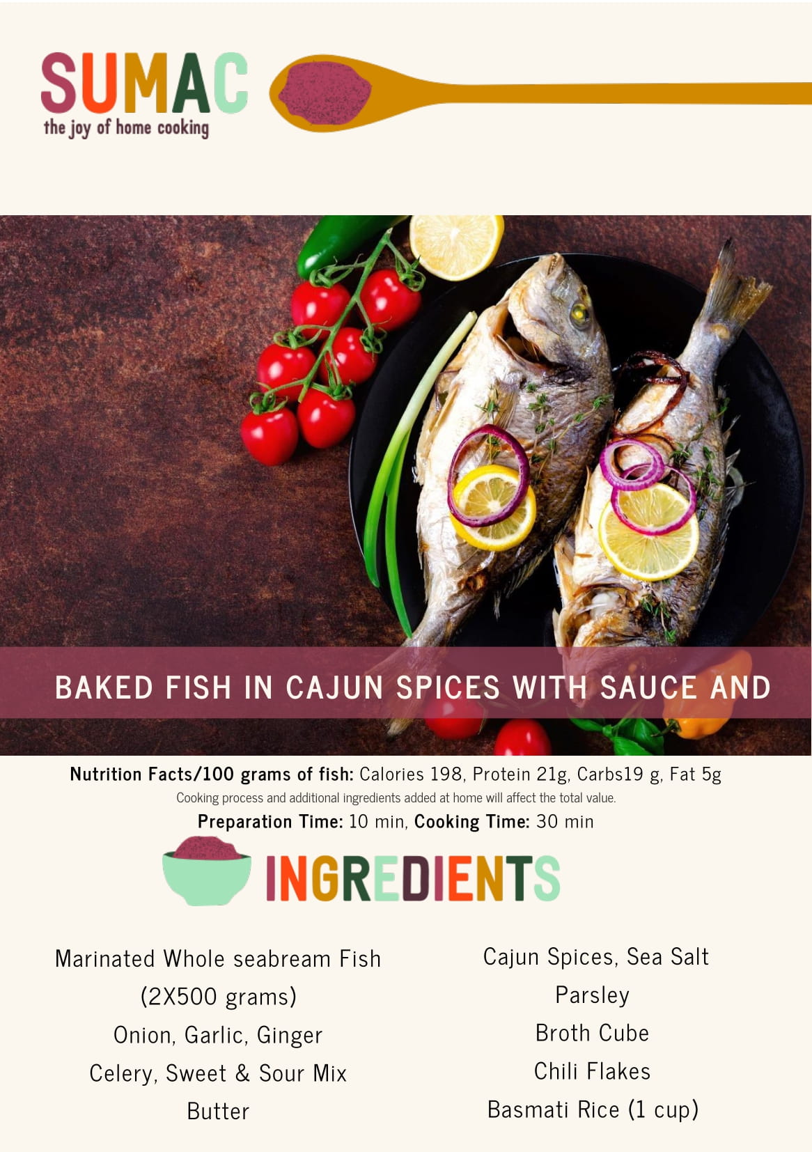 Baked Fish in Cajun Spices with Sauce and Rice