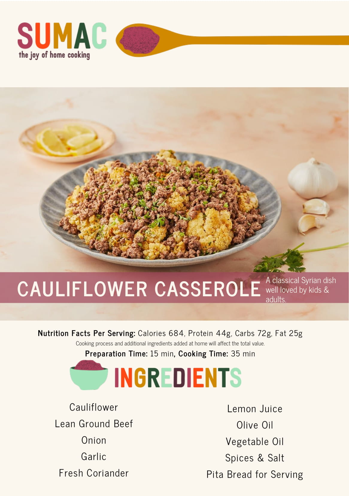 Cauliflower Casserole with Pita Bread