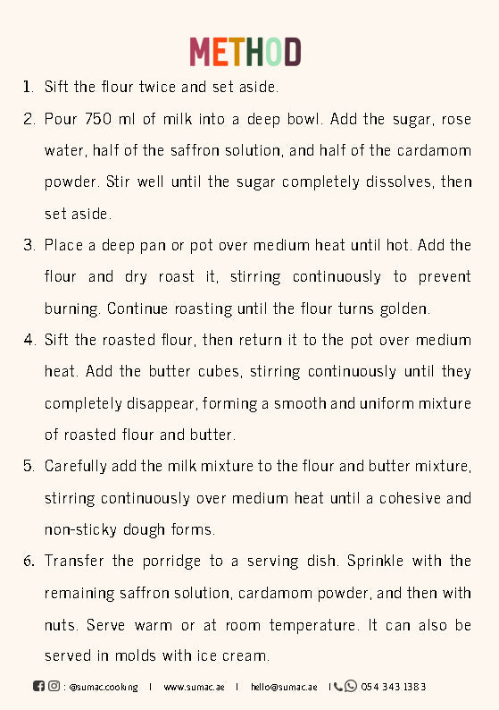 Emirati Aseeda with Saffron & Cardamom by Chef Abeer Allouz