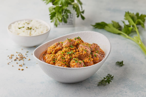 Meatballs with Celery Sauce and Rice