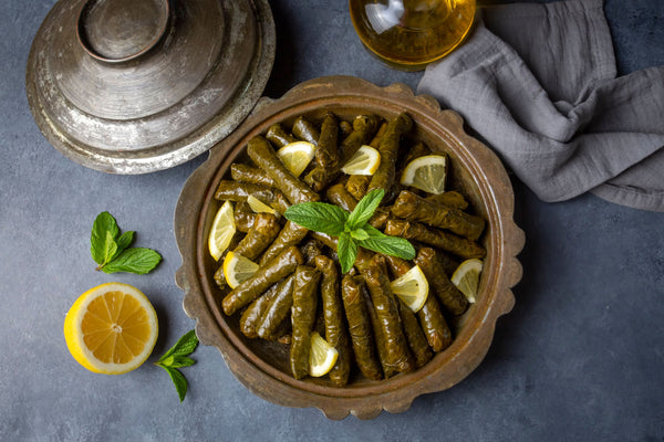 Stuffed Zucchini and Vine Leaves with Lamb